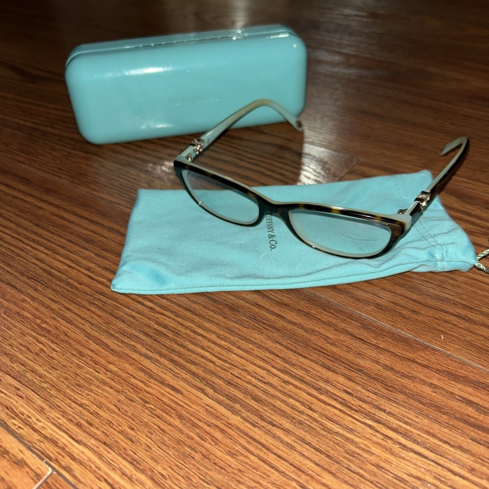 Tiffany & Co. TF 2051-B 8134 Cat Eye Havana Blue Eyeglasses Frame 51-16-135 Case